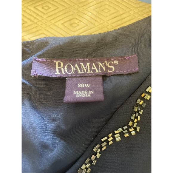 Roamans 1X Royal Navy Blue Intricate Bead & Sequin Short Sleeve Dressy Lined EUC - Picture 13 of 15